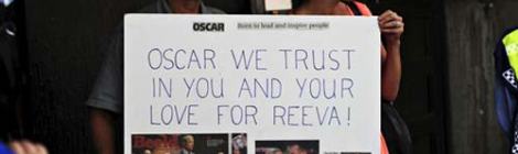 Oscar Pistorius fans show their support for the athlete, who is accused of the murder of Reeva Steenkamp. Photograph: Gallo Images/Getty Images